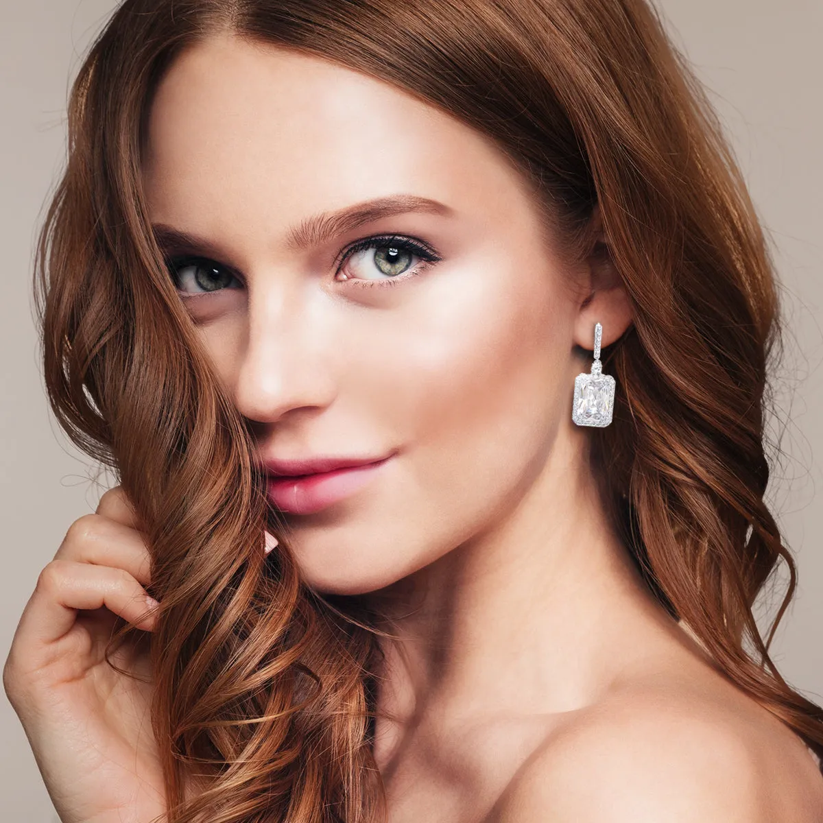10CT Emerald Cut CZ Dangle Hoop Statement Earrings Silver Plated