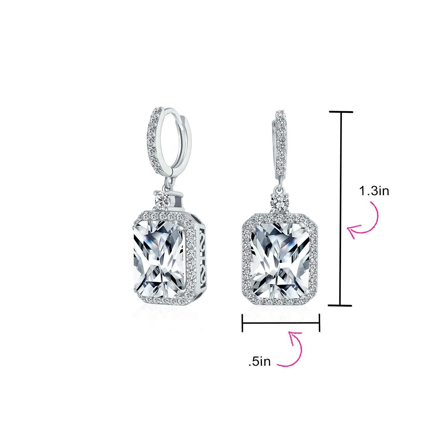 10CT Emerald Cut CZ Dangle Hoop Statement Earrings Silver Plated