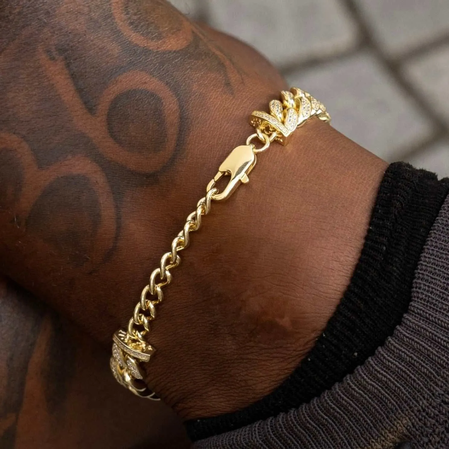 12MM Diamond Cuban Anklet - Yellow Gold