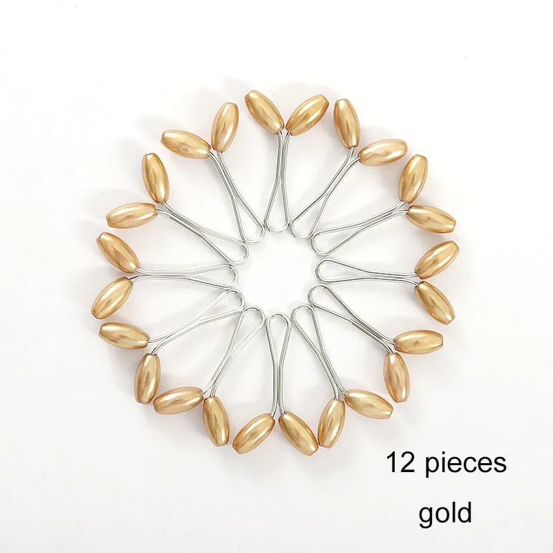 12pcs/lot Anti Slip Brooch Headscarf Shawl Scarf Lady Muslim Fixed Pins Scarf Hijab Clips Pearl Stylish Brooch for Women Jewelry