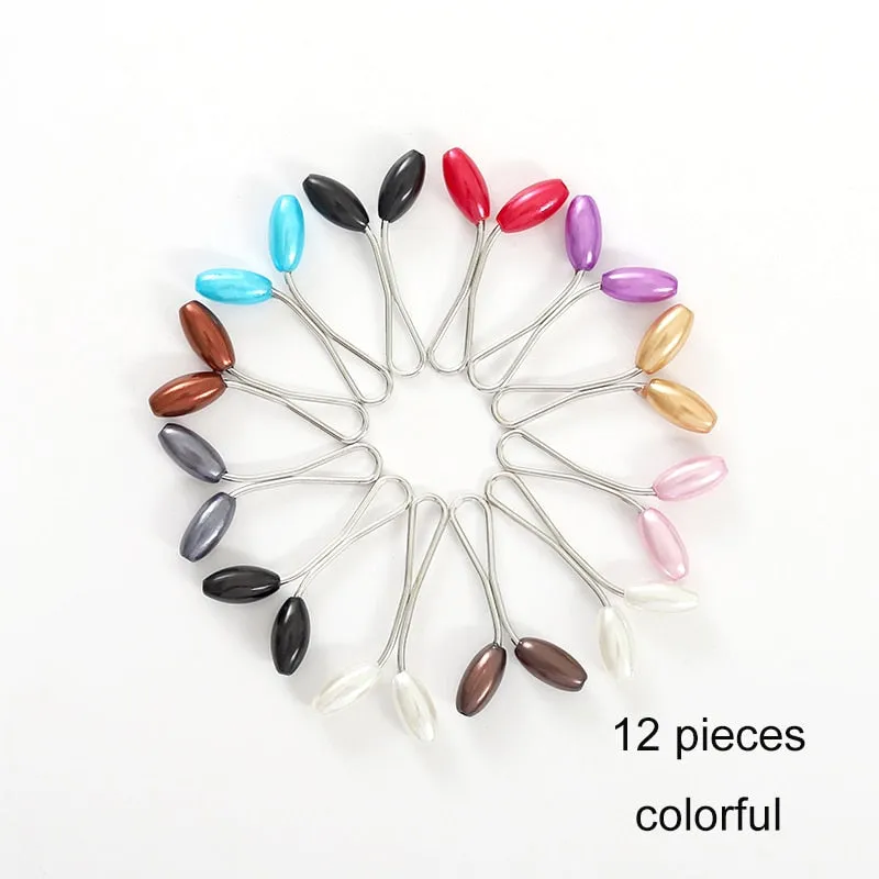 12pcs/lot Anti Slip Brooch Headscarf Shawl Scarf Lady Muslim Fixed Pins Scarf Hijab Clips Pearl Stylish Brooch for Women Jewelry