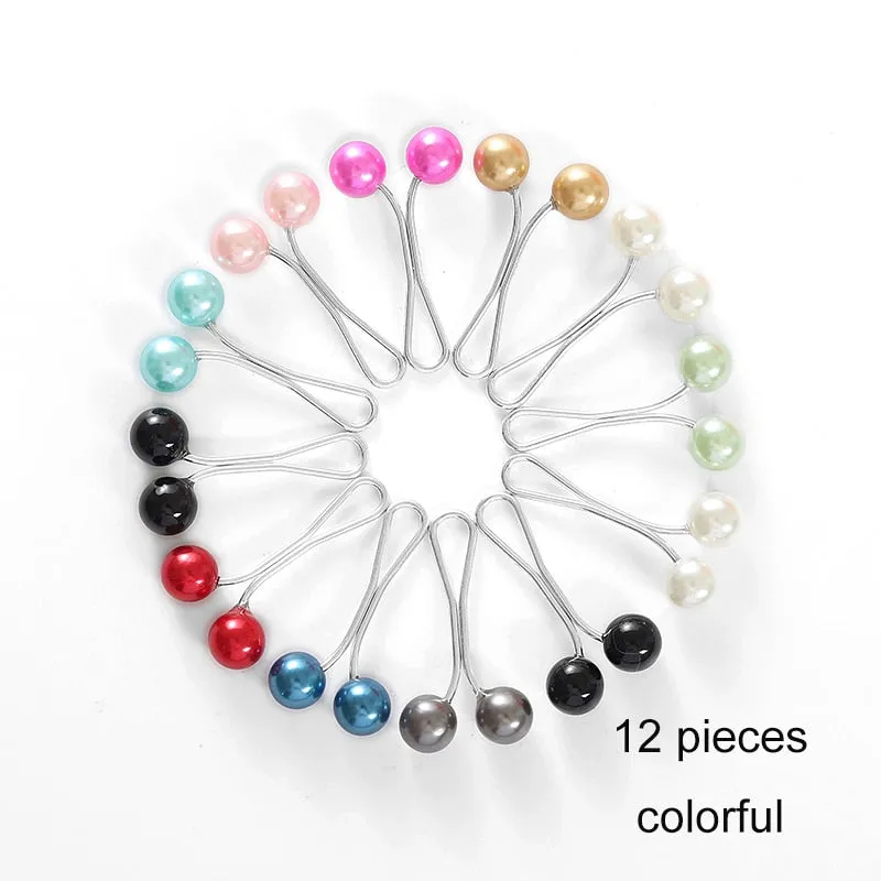 12pcs/lot Anti Slip Brooch Headscarf Shawl Scarf Lady Muslim Fixed Pins Scarf Hijab Clips Pearl Stylish Brooch for Women Jewelry