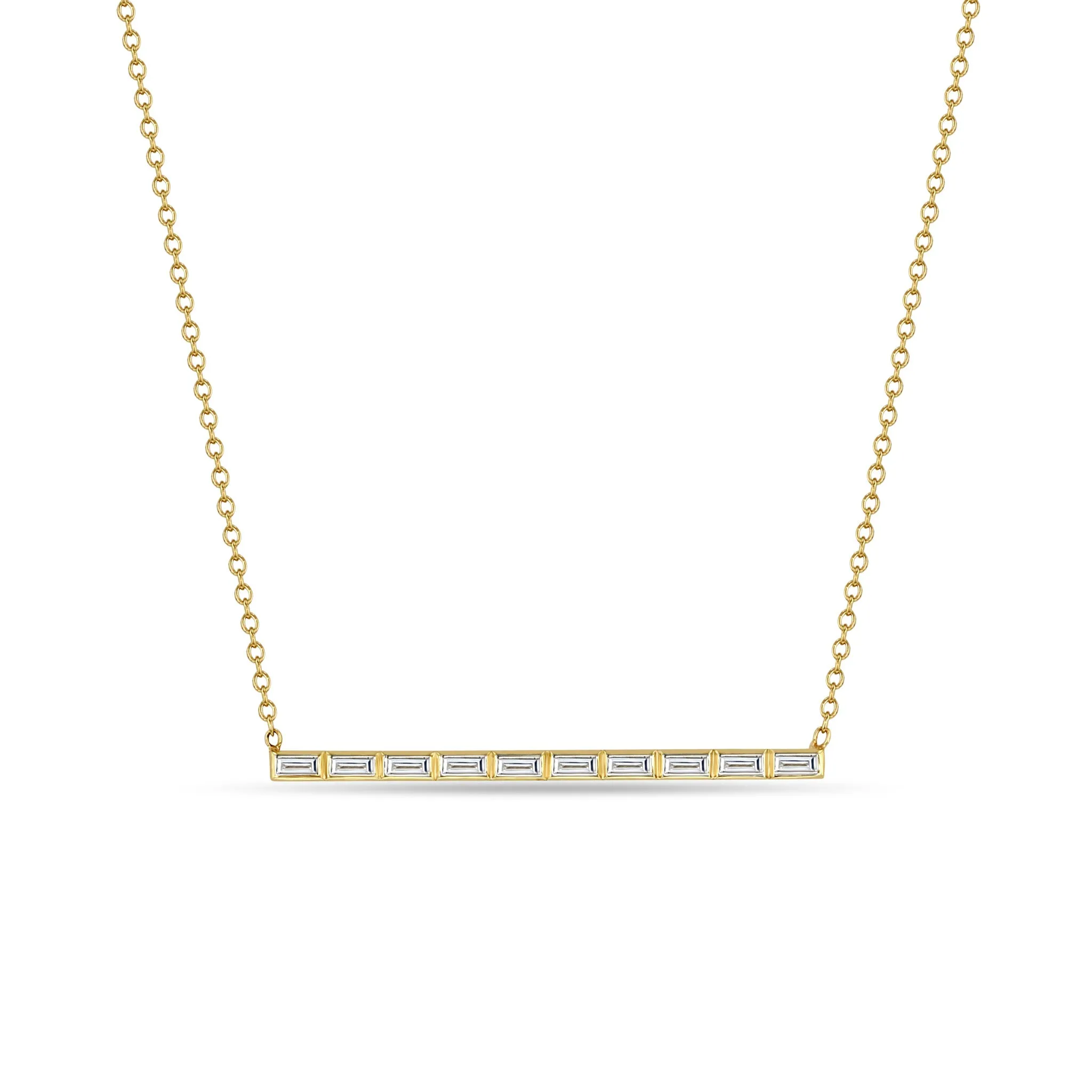 14k 10 Channel Set Baguette Diamond Bar Pendant Necklace