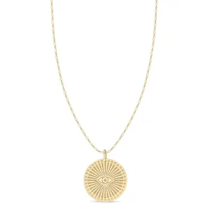 14k Diamond Evil Eye Medium Sunbeam Medallion Necklace