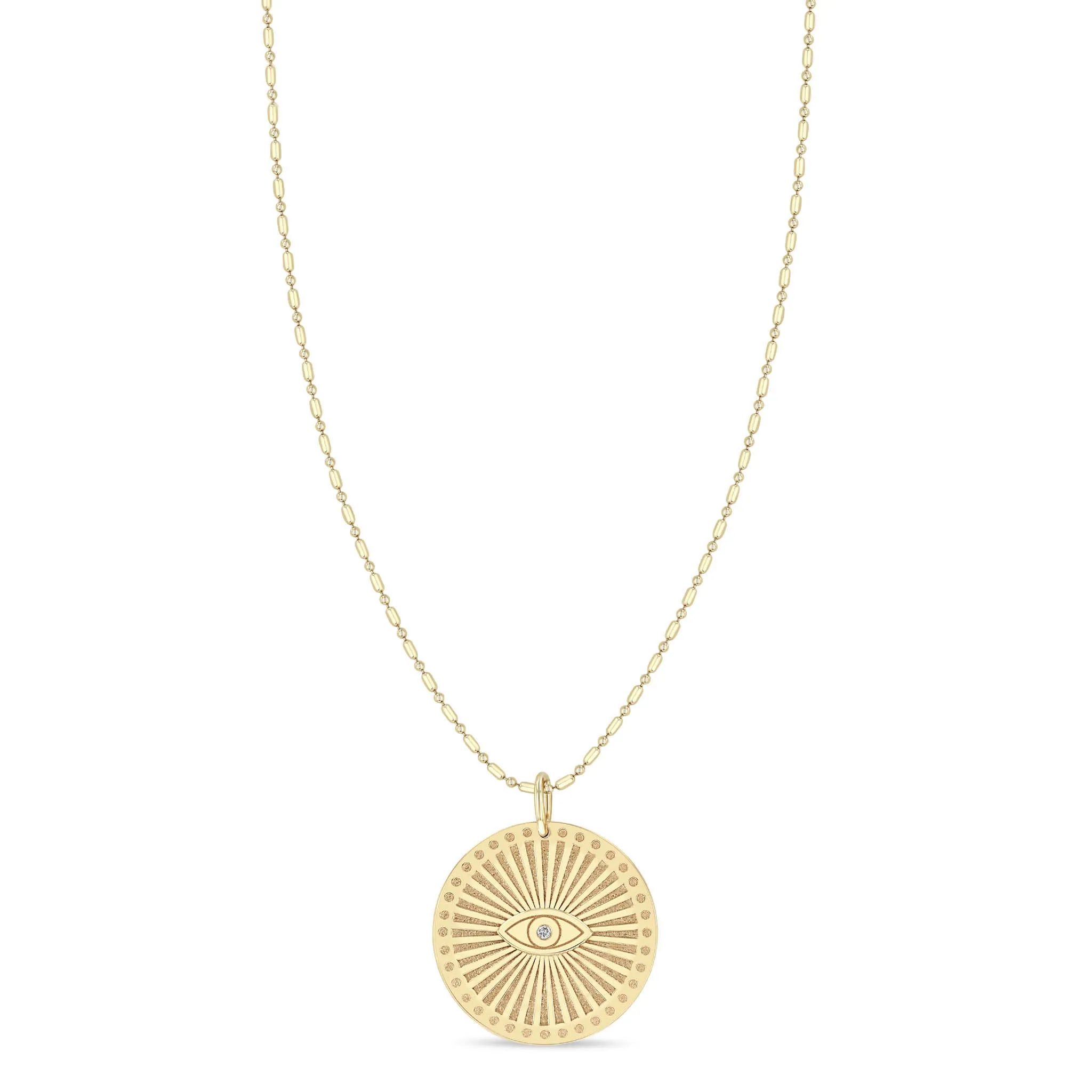 14k Diamond Evil Eye Medium Sunbeam Medallion Necklace