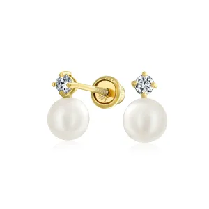 14K Gold Pearl Stud Earrings with Secure Screw Back - June Birthstone Jewelry