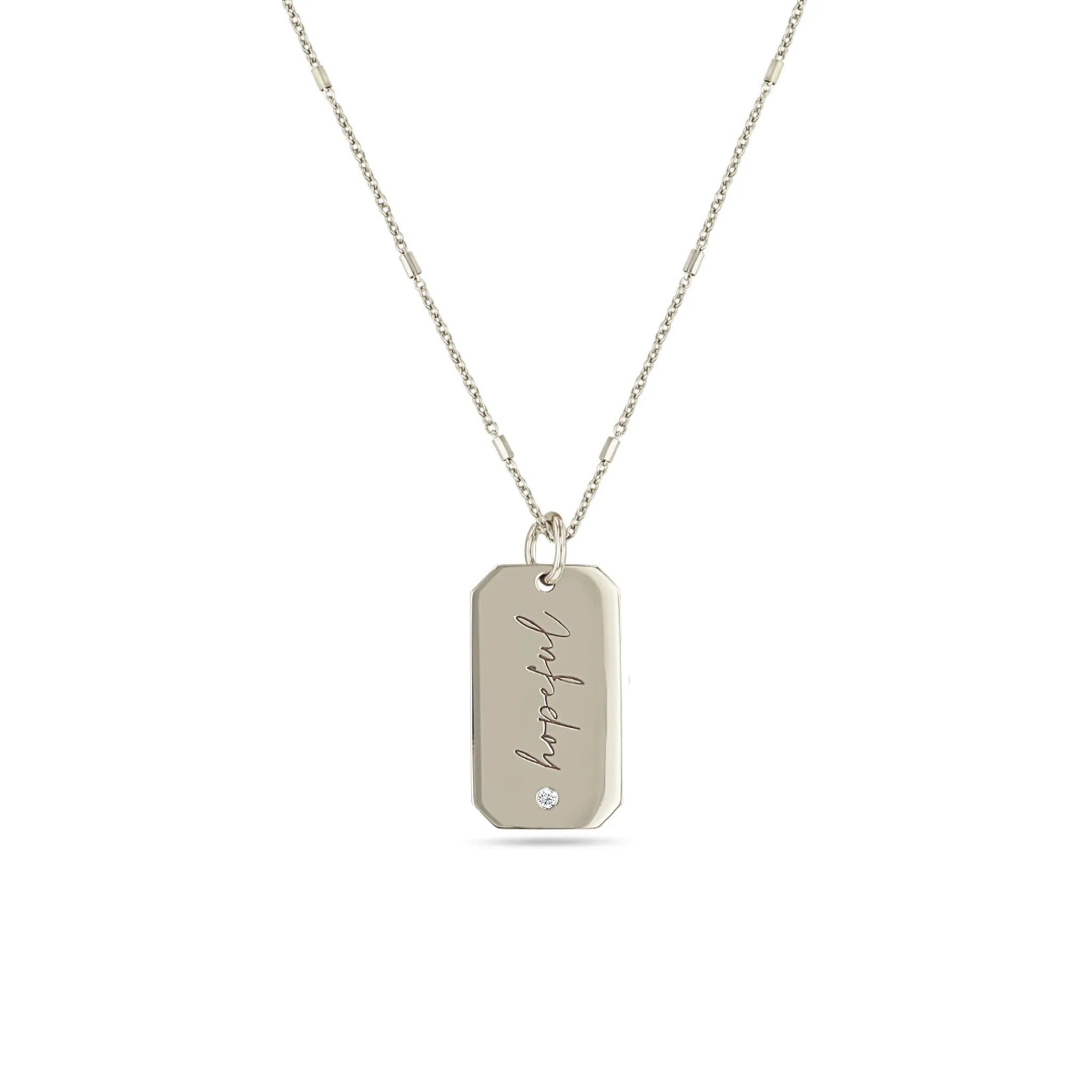 14k Medium hopeful Square Edge Dog Tag Necklace