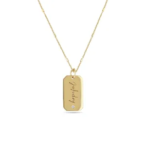 14k Medium hopeful Square Edge Dog Tag Necklace