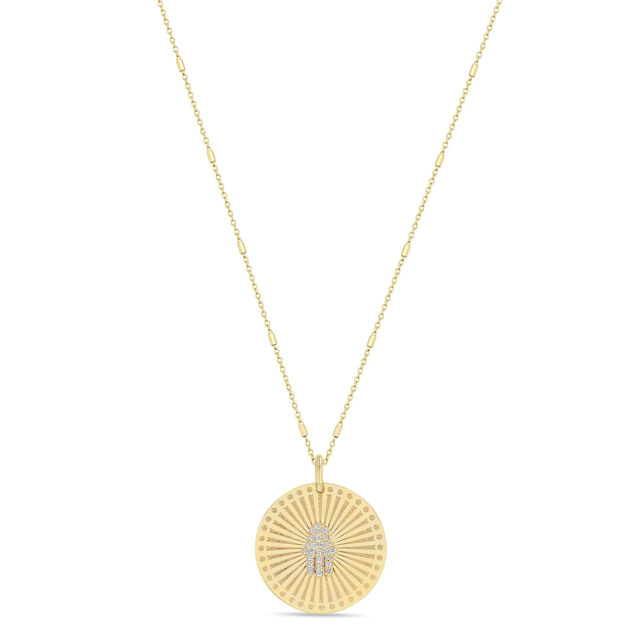 14k Pavé Diamond Hamsa Medium Sunbeam Medallion Necklace