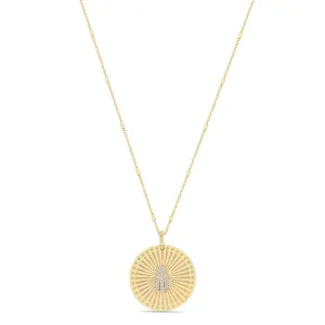 14k Pavé Diamond Hamsa Medium Sunbeam Medallion Necklace