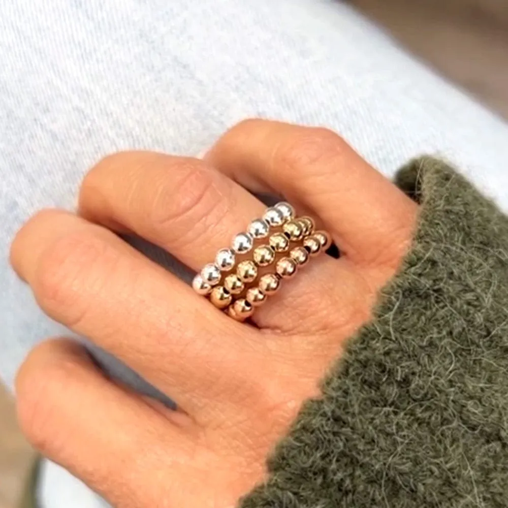 14k Rose Gold Filled Ring 3mm Beaded Stretch to Fit