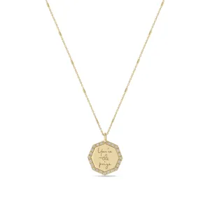 14k Small You're the prize Diamond Octagon Mantra Necklace
