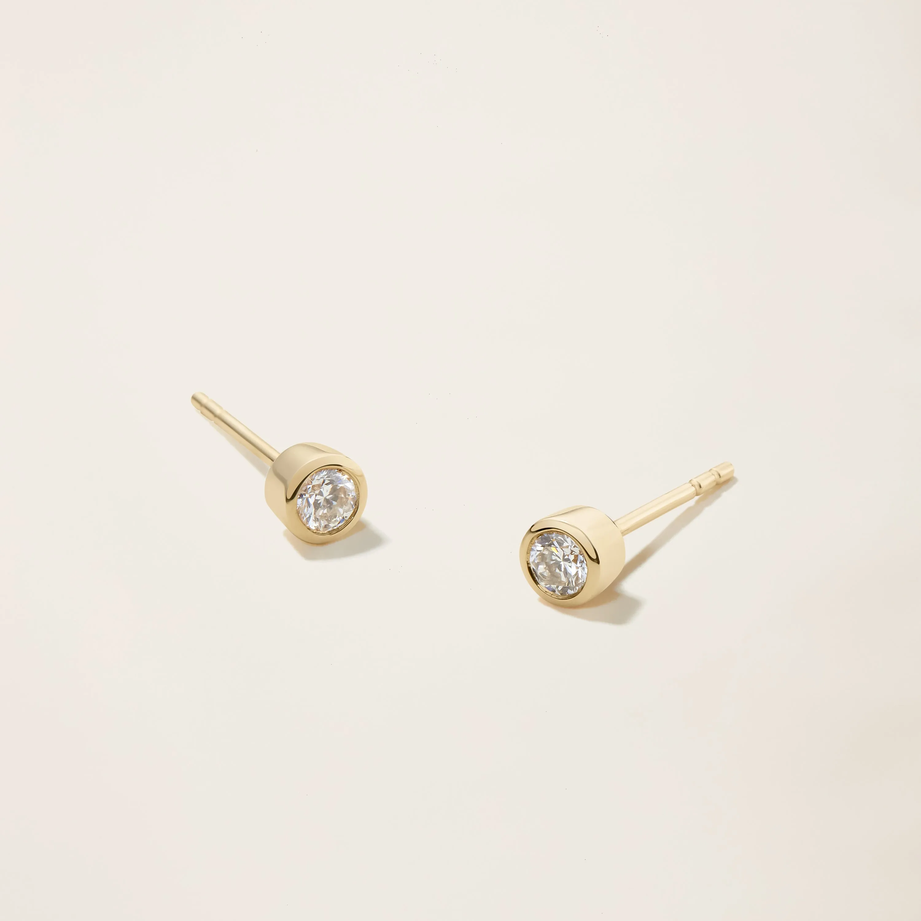 14k Solid Gold Diamond Bezel Studs