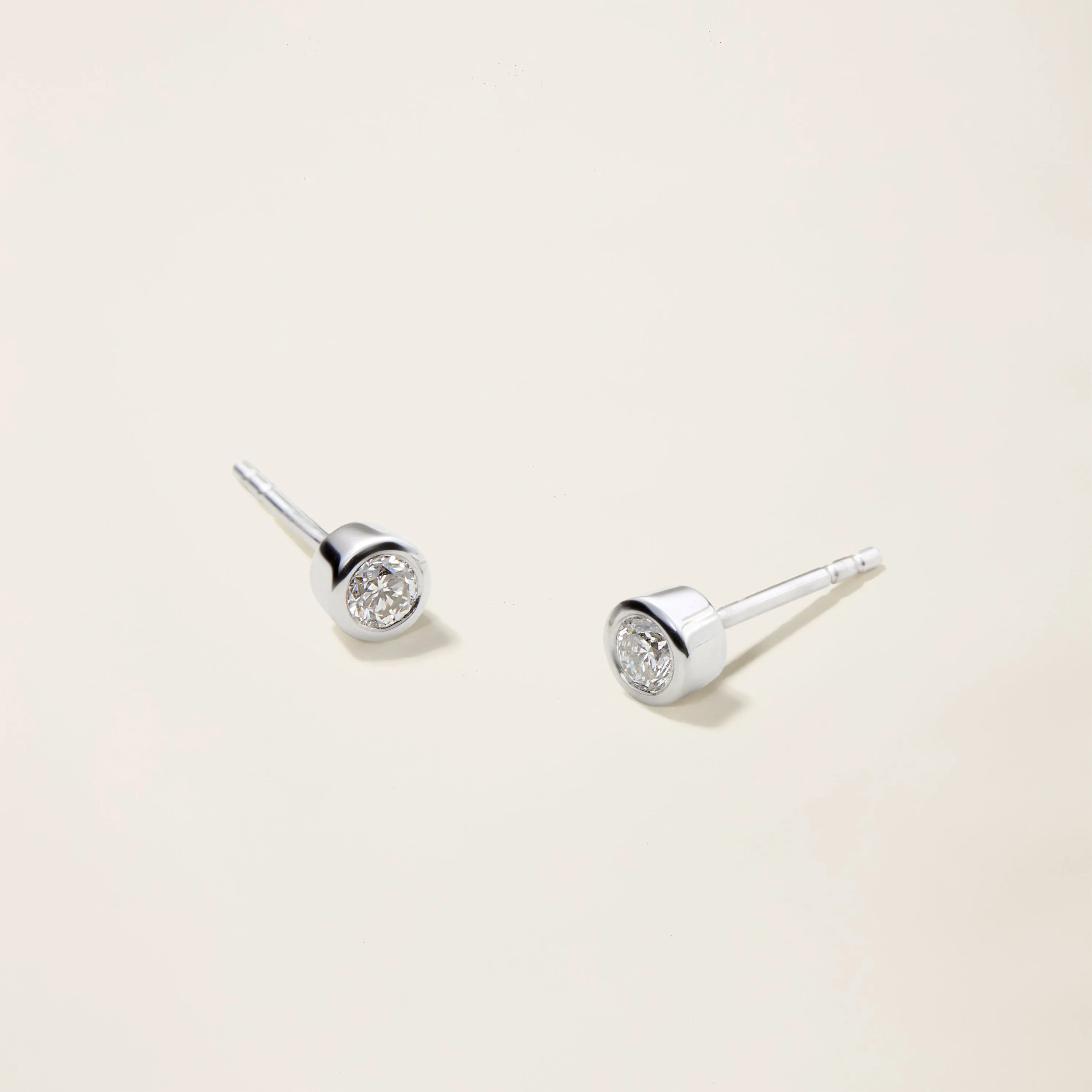 14k Solid Gold Diamond Bezel Studs