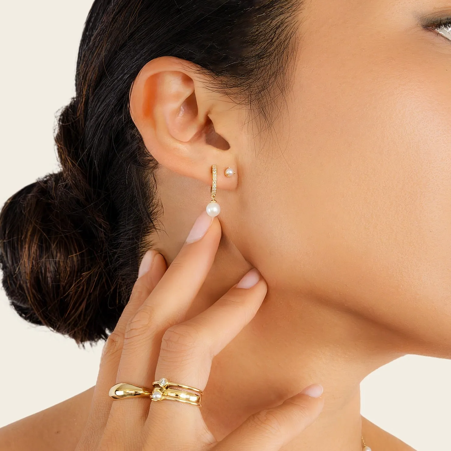 14k Solid Gold Pearl Mini Studs