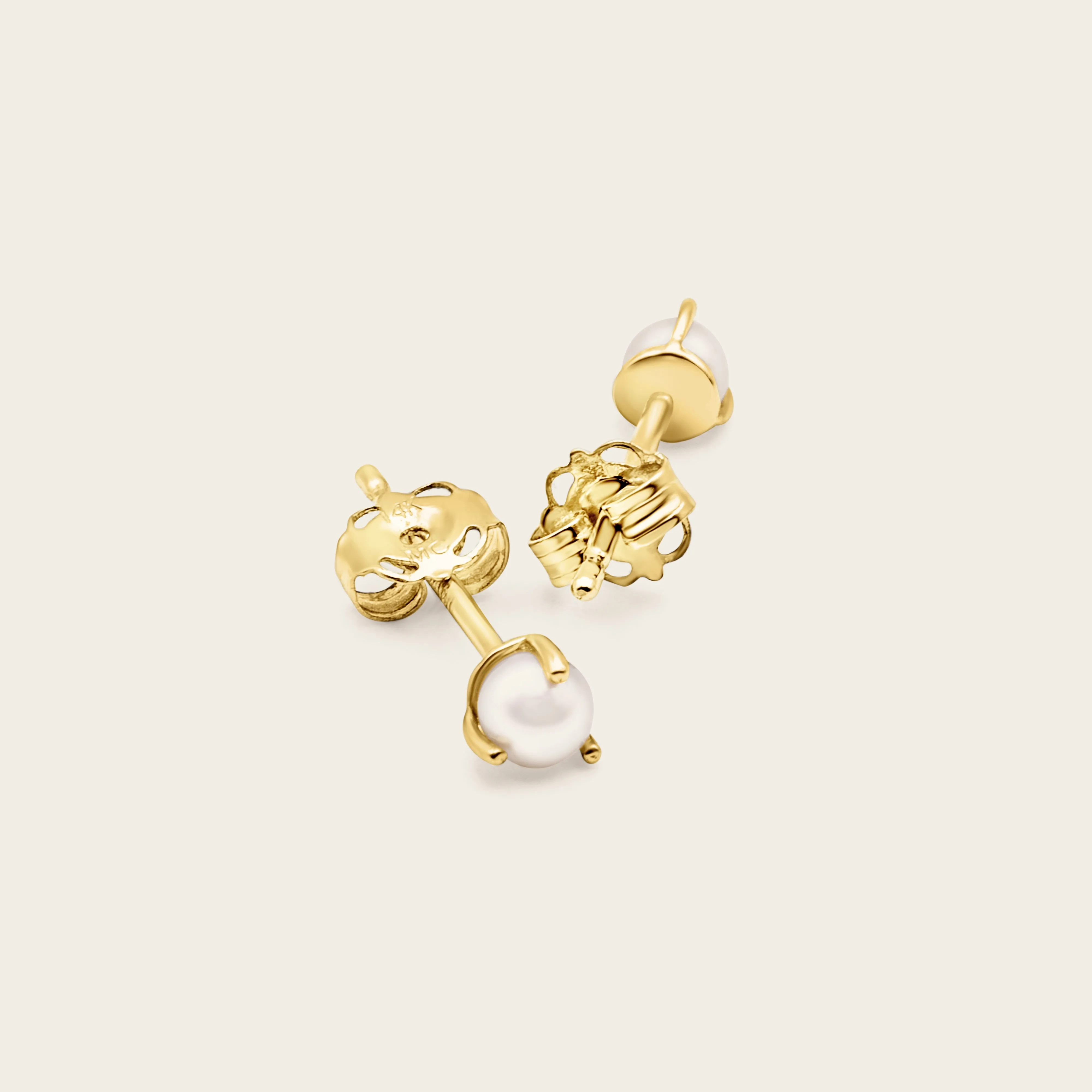 14k Solid Gold Pearl Mini Studs