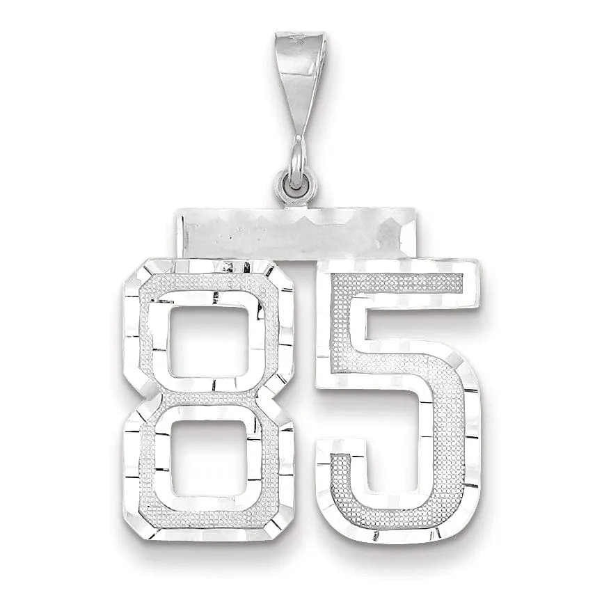 14k White Gold Diamond Cut Finish Large Size Number 85 Charm Pendant