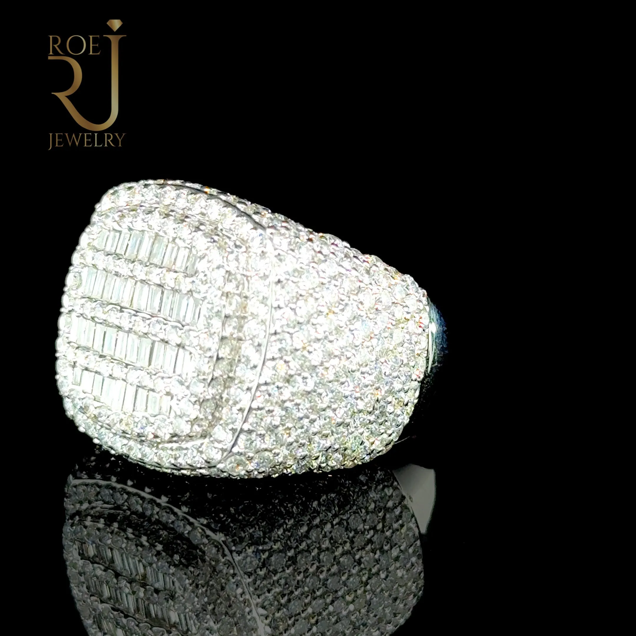 14K White Gold Large Men's Ring with 5.94ct Diamond