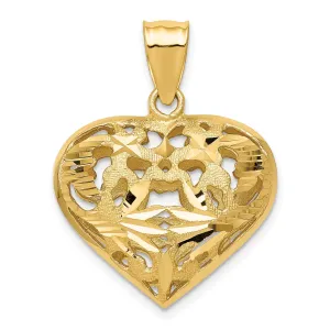 14k Yellow Gold Polished D.C Finish 3-D Fancy Heart Design Pendant