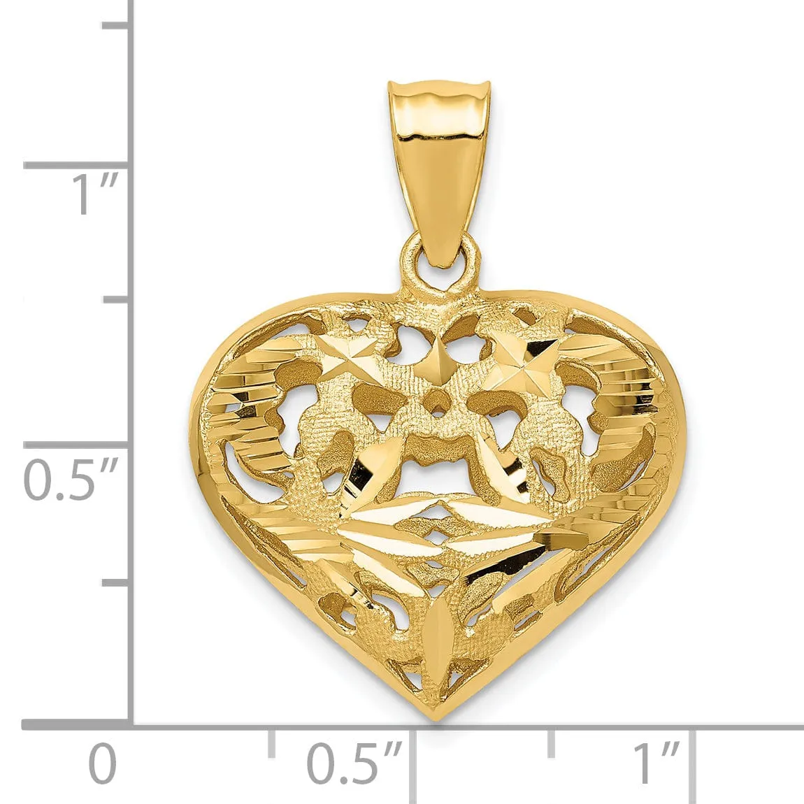 14k Yellow Gold Polished D.C Finish 3-D Fancy Heart Design Pendant
