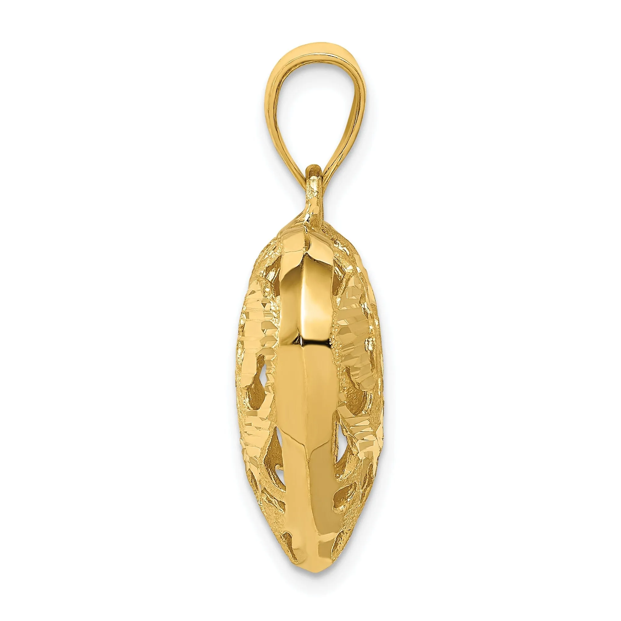 14k Yellow Gold Polished D.C Finish 3-D Fancy Heart Design Pendant