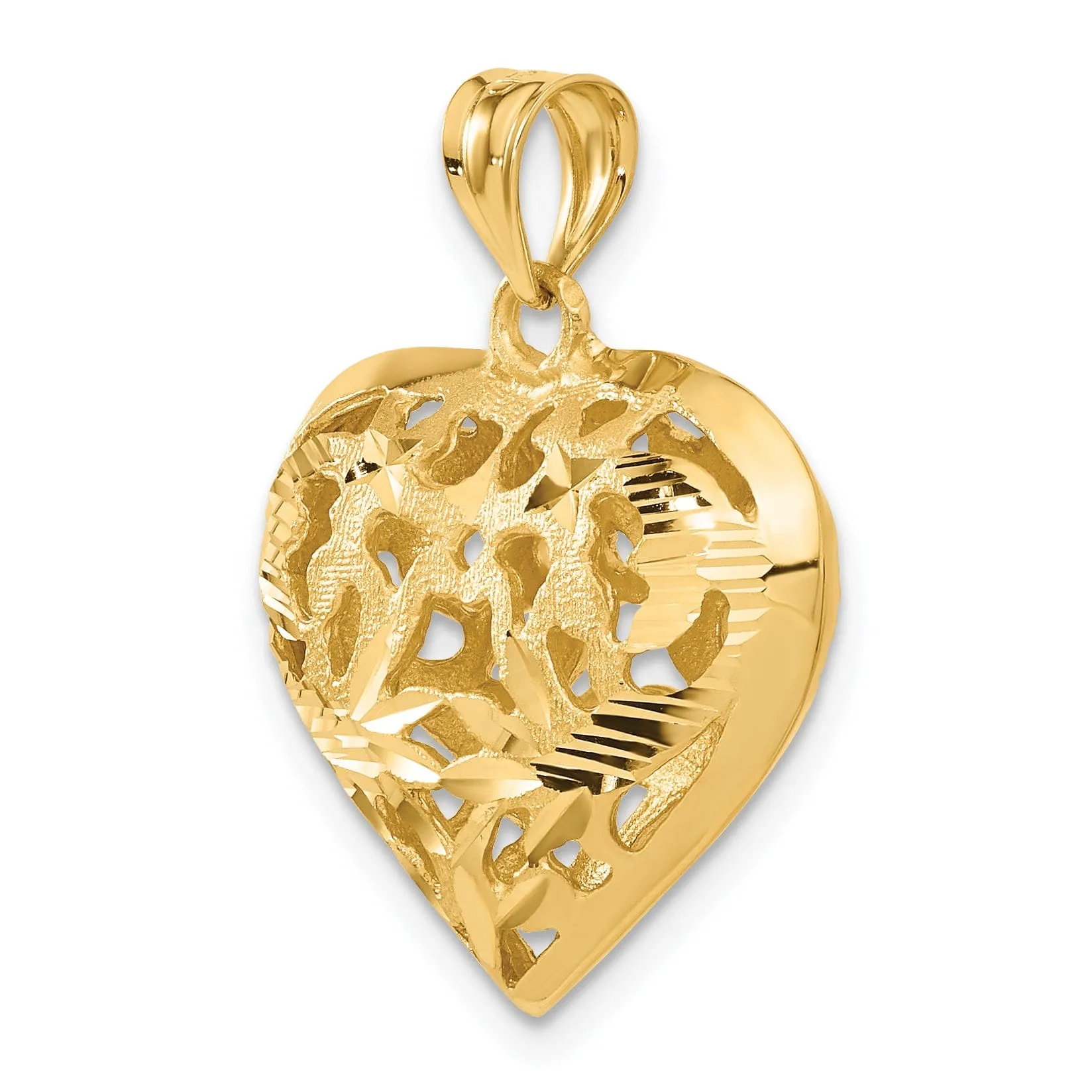 14k Yellow Gold Polished D.C Finish 3-D Fancy Heart Design Pendant