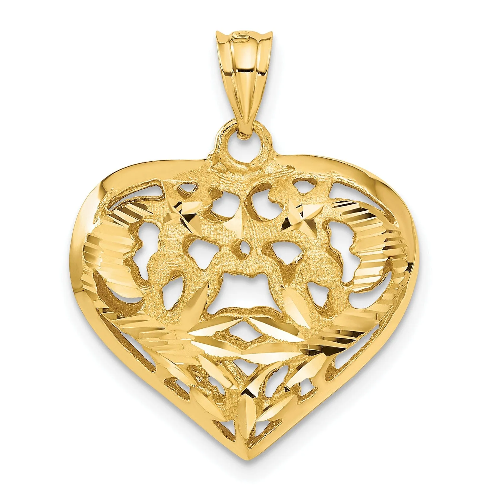 14k Yellow Gold Polished D.C Finish 3-D Fancy Heart Design Pendant