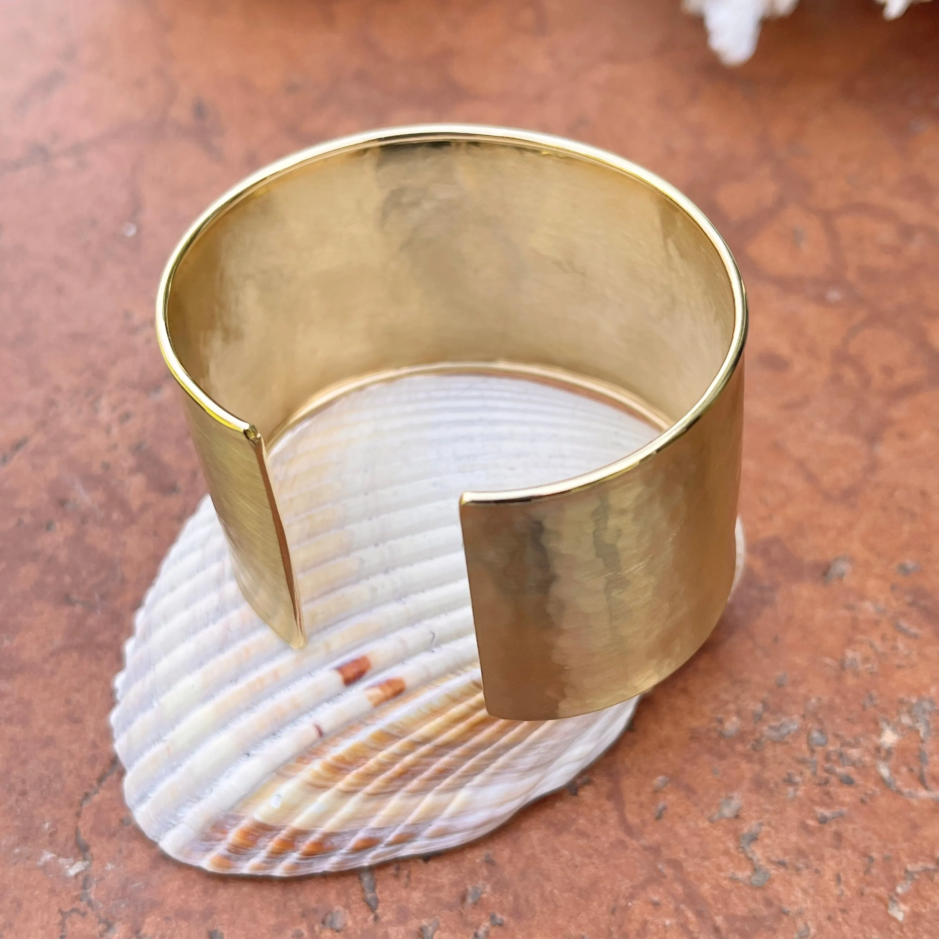 14KT Yellow Gold Hammered Wide Cuff Bracelet 37mm