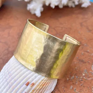 14KT Yellow Gold Hammered Wide Cuff Bracelet 37mm