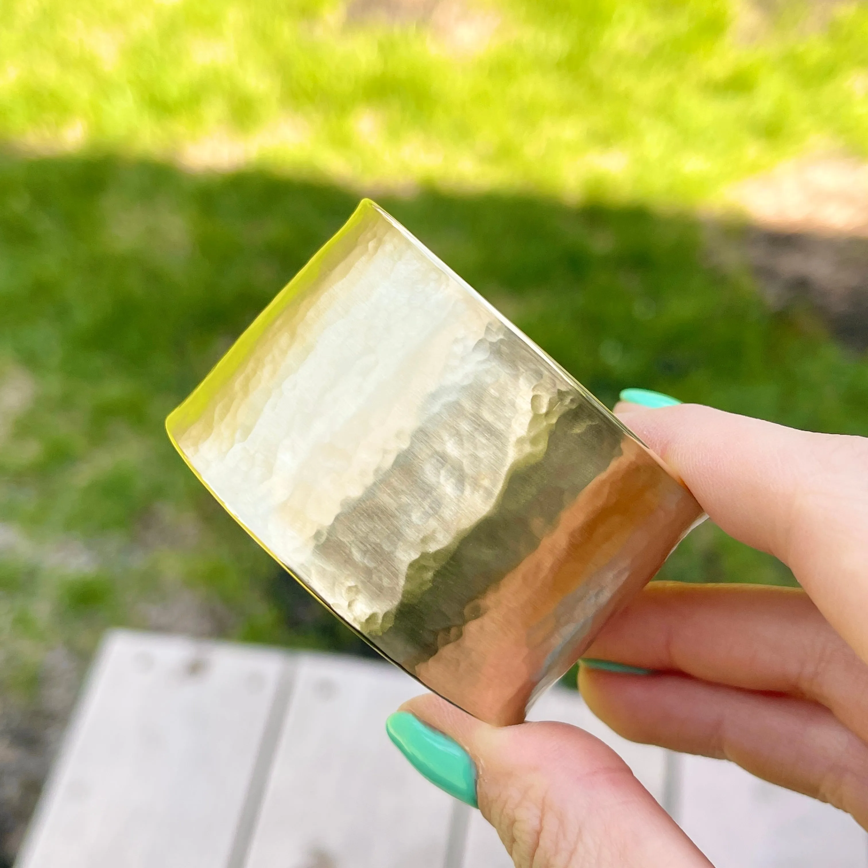 14KT Yellow Gold Hammered Wide Cuff Bracelet 37mm