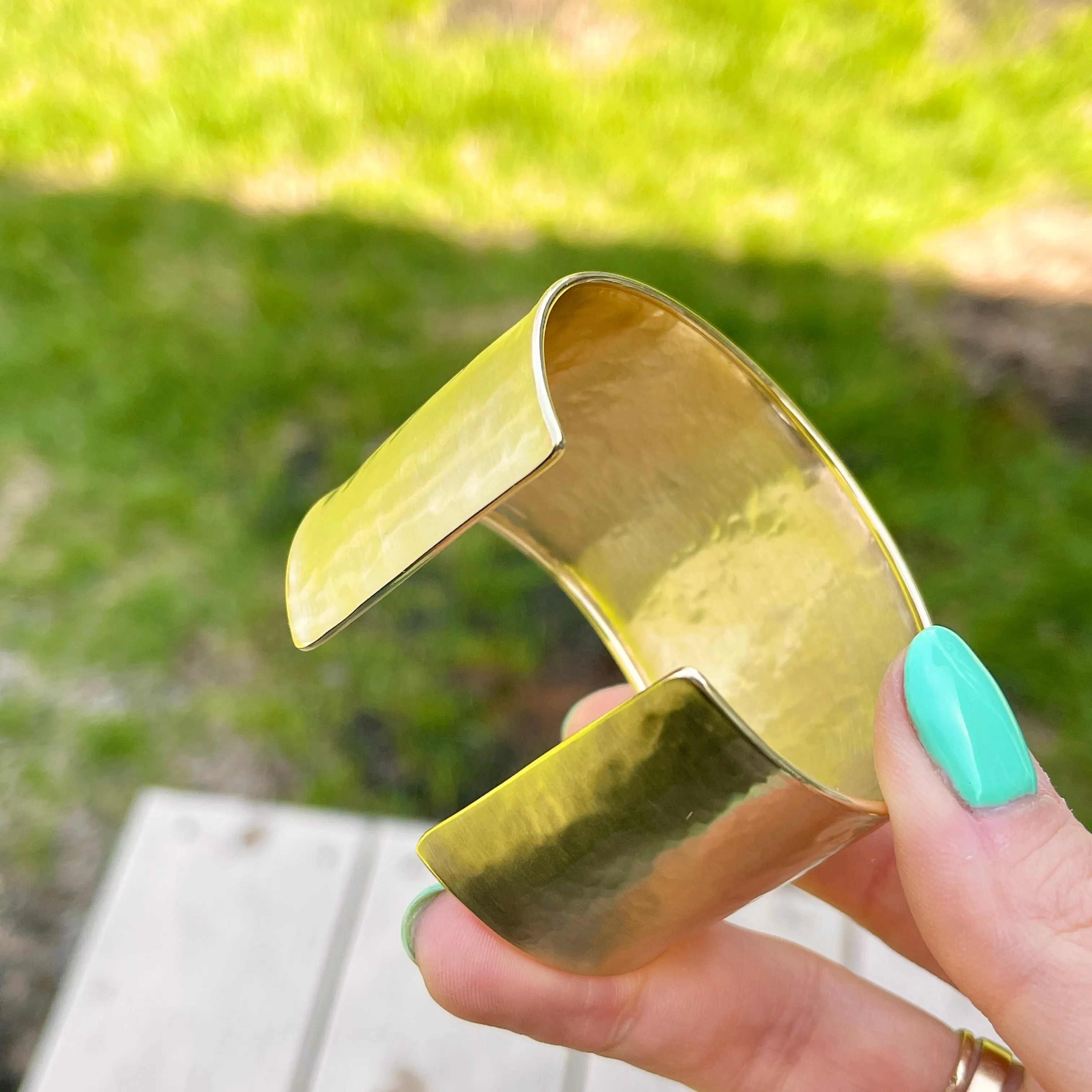 14KT Yellow Gold Hammered Wide Cuff Bracelet 37mm