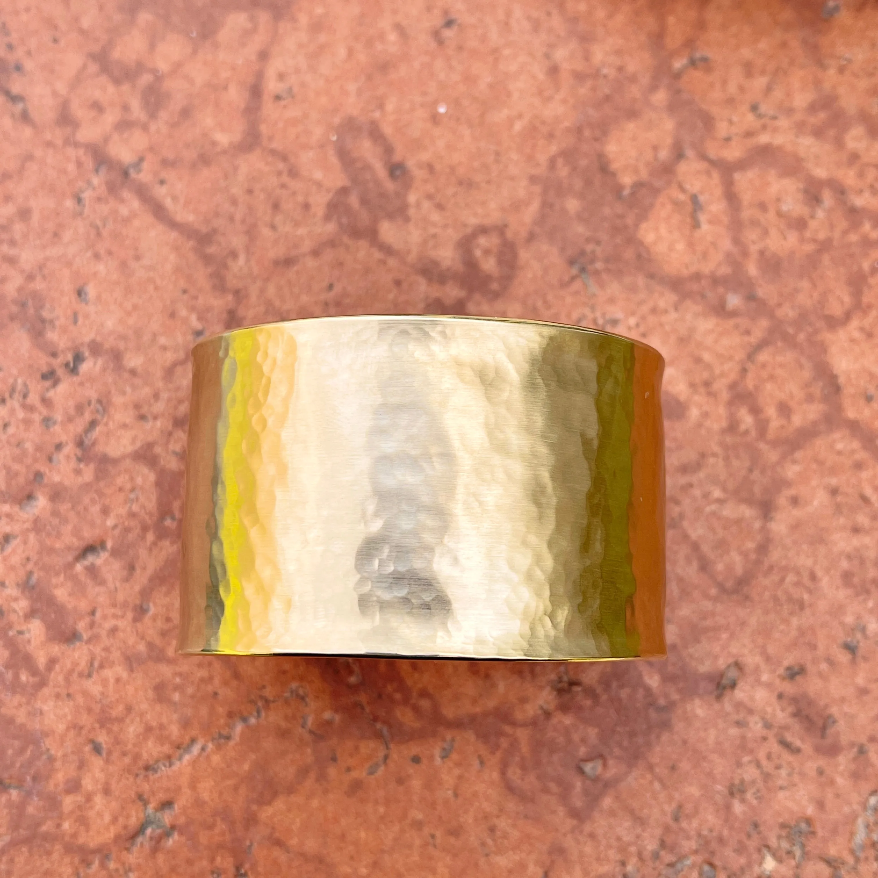 14KT Yellow Gold Hammered Wide Cuff Bracelet 37mm
