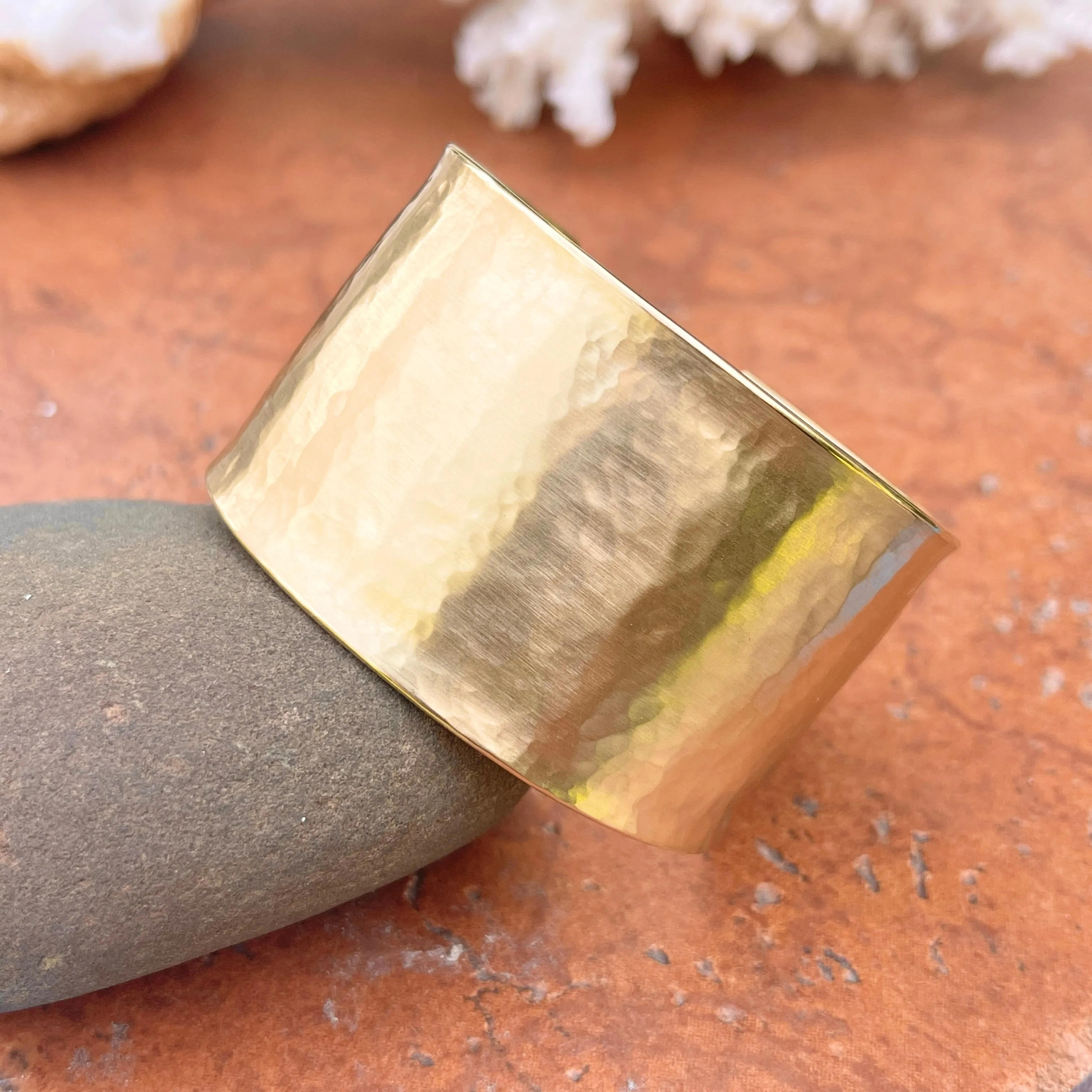 14KT Yellow Gold Hammered Wide Cuff Bracelet 37mm