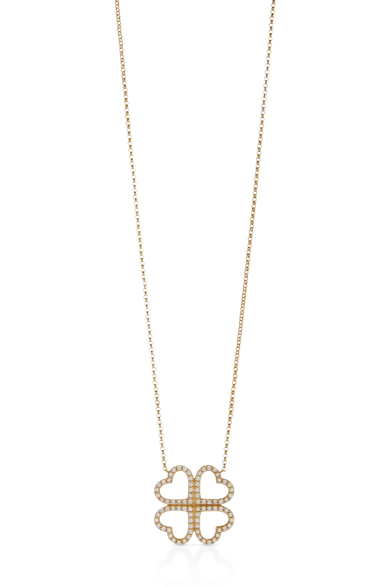 14KY Open Pave Heart Clover Necklace
