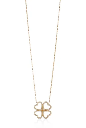 14KY Open Pave Heart Clover Necklace