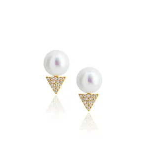 14KY Pearl Diamond Triangle Stud Earrings