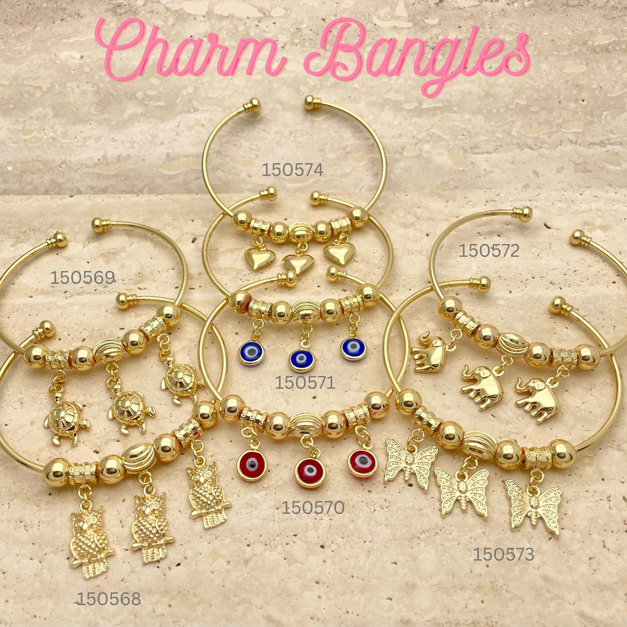 15pcs of Charm Bangles in Gold Layered ($6.67) ea