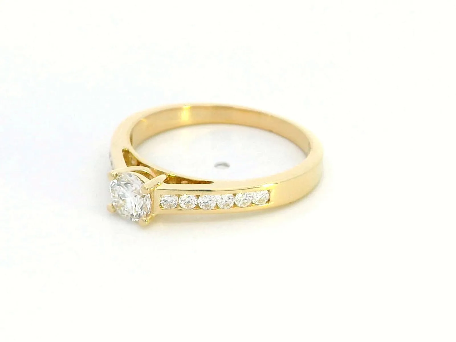 18K Yellow Gold Solitaire Diamond Ring with Accented Channel-Set Band - 0.71ct Total