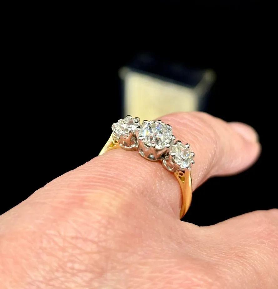1920s Three Stone Old Cut Diamond Ring