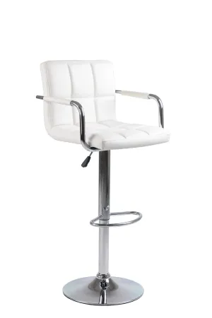 2 White Adjustable Leather Bar Stools with Metal Base- Model #7733