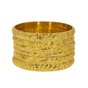 22K Yellow Gold Bangles Set of 6 W/ Open Laser-Cut Designs, 77.4 gm