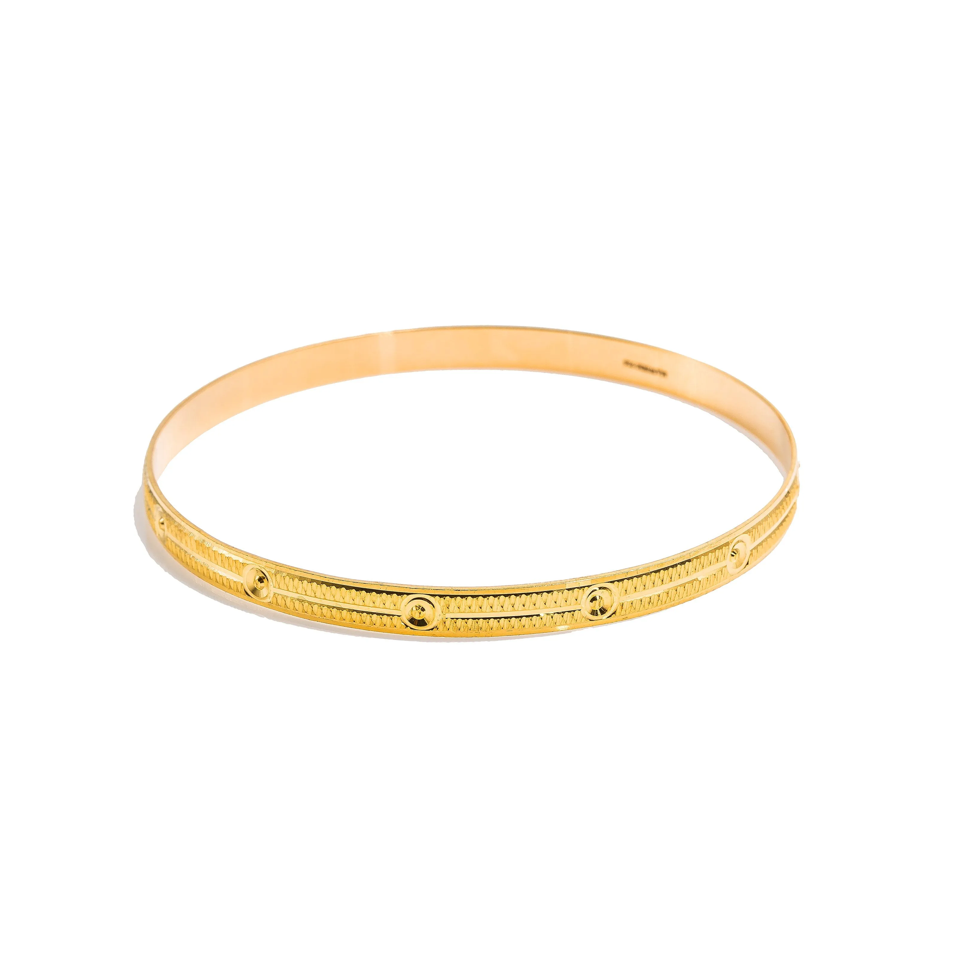 22K Yellow Gold Bangles Set of 6 W/ Textured Band & Smooth Drill Markings