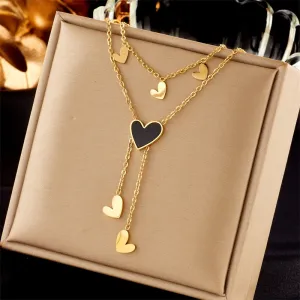 316L Stainless Steel Black Heart Pendant Necklace For Women
