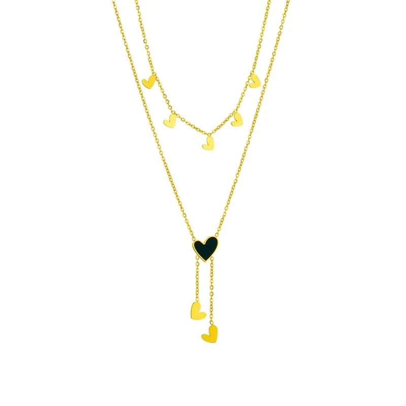 316L Stainless Steel Black Heart Pendant Necklace For Women