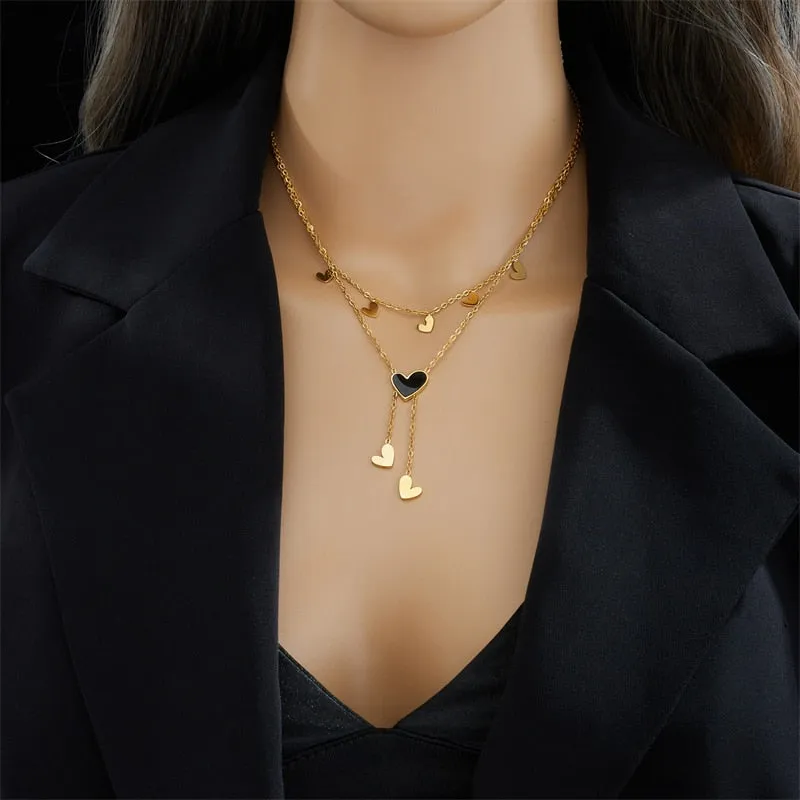 316L Stainless Steel Black Heart Pendant Necklace For Women