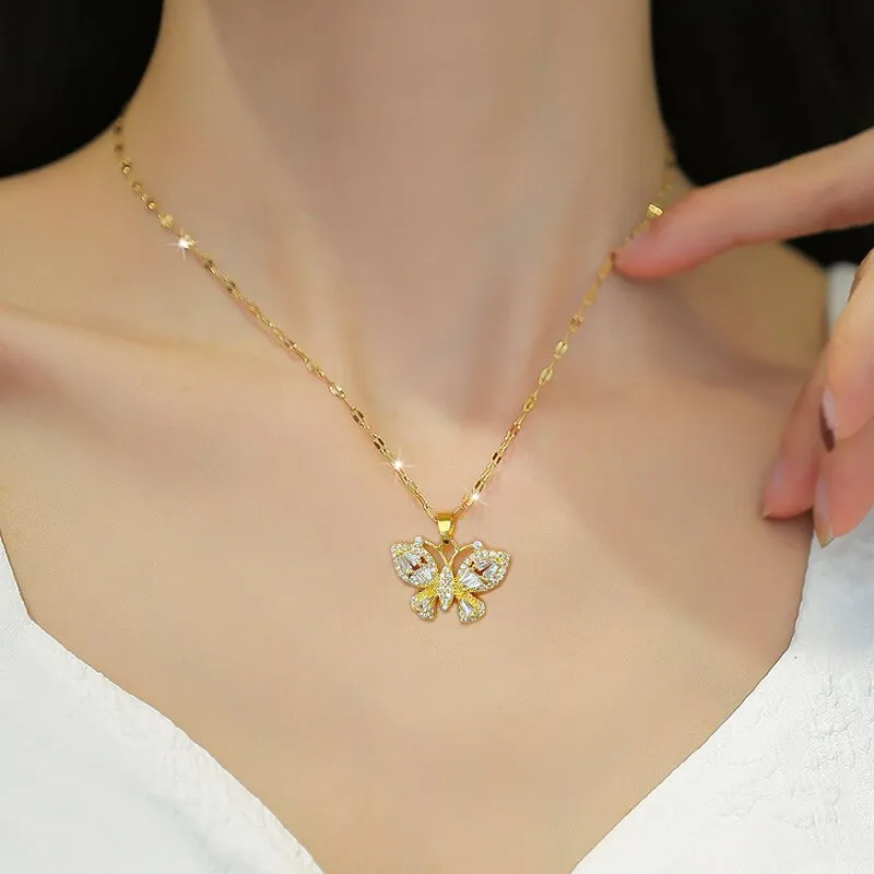 316L Stainless Steel Butterfly Pendant Necklace For Women