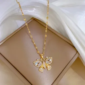 316L Stainless Steel Butterfly Pendant Necklace For Women