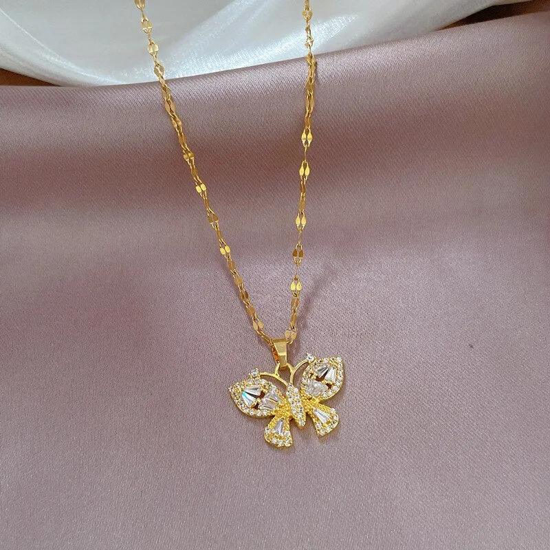 316L Stainless Steel Butterfly Pendant Necklace For Women