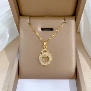 316L Stainless Steel Crossover Circles Pendant Necklace For Women