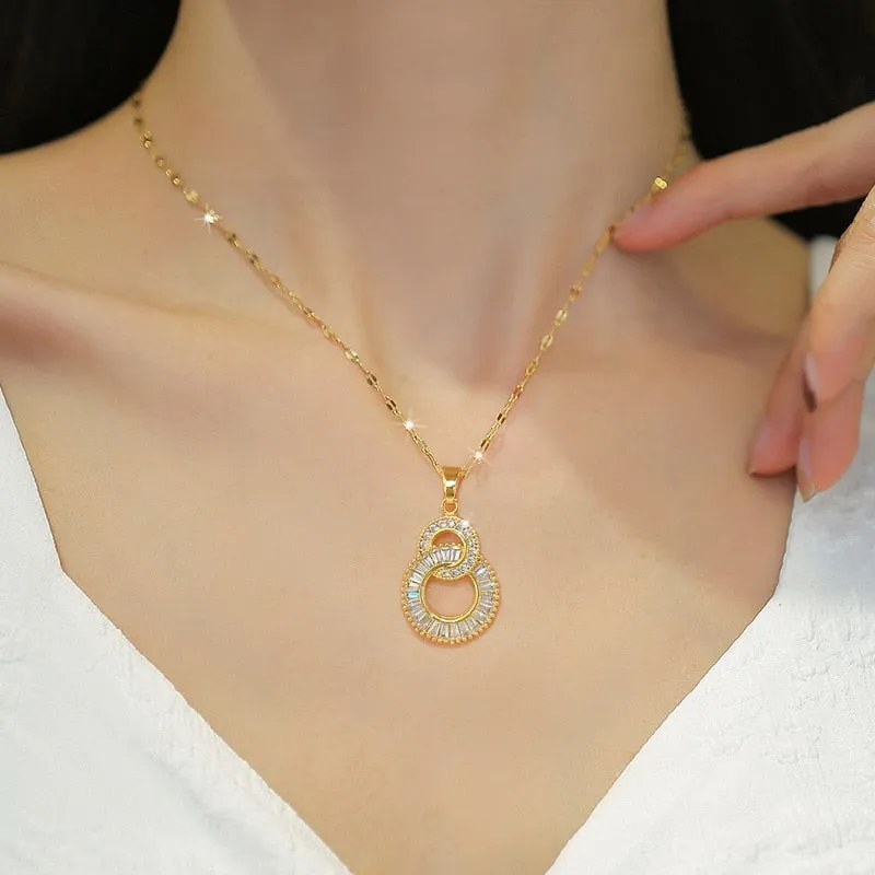 316L Stainless Steel Crossover Circles Pendant Necklace For Women